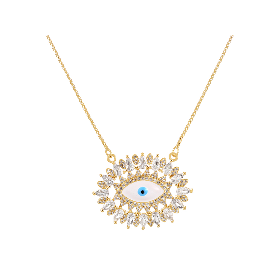 Fashion Gold-2 Bronze Zircon Drop Oil Eye Pendant Necklace,Necklaces