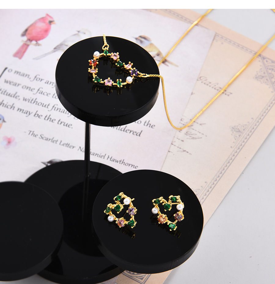 Fashion Color-2 Bronze Zircon Pearl Heart Stud Earrings,Earrings