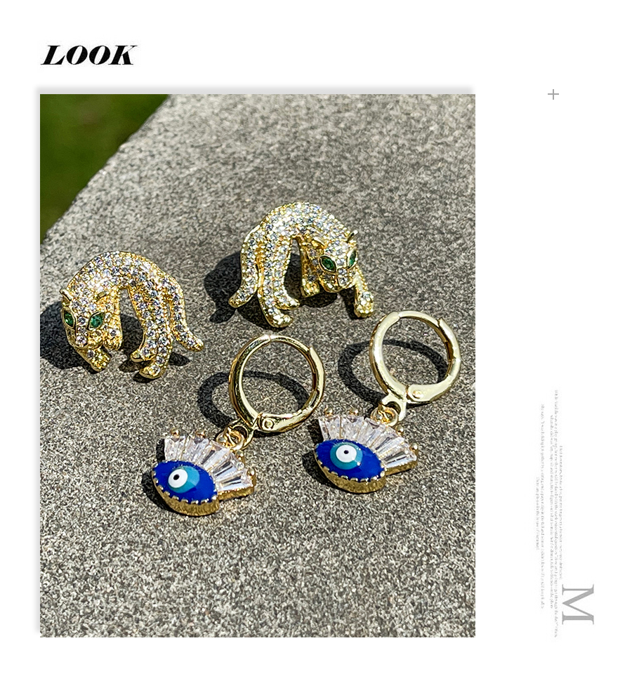 Fashion Navy Blue Copper Inlaid Zircon Oil Drop Eye Earrings,Earrings
