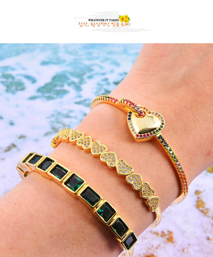 Fashion Gold-2 Bronze Zircon Heart Open Bracelet,Bracelets