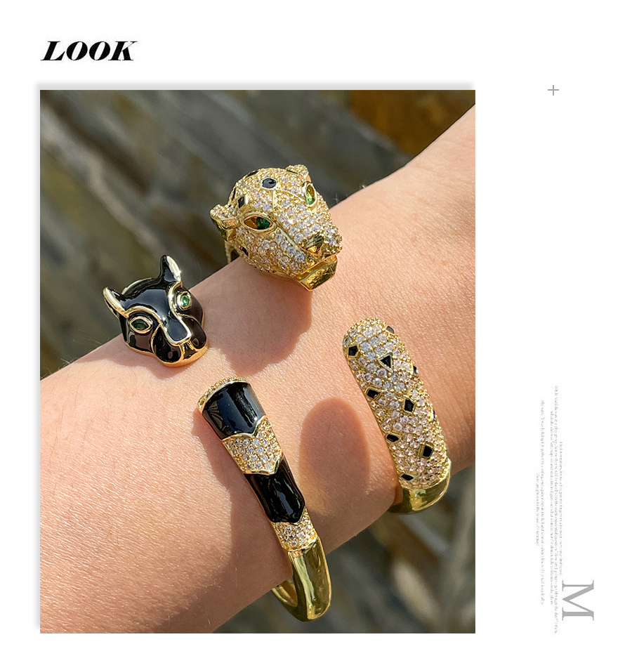 Fashion Black Bronze Zircon Drop Oil Leopard Open Bracelet,Bracelets