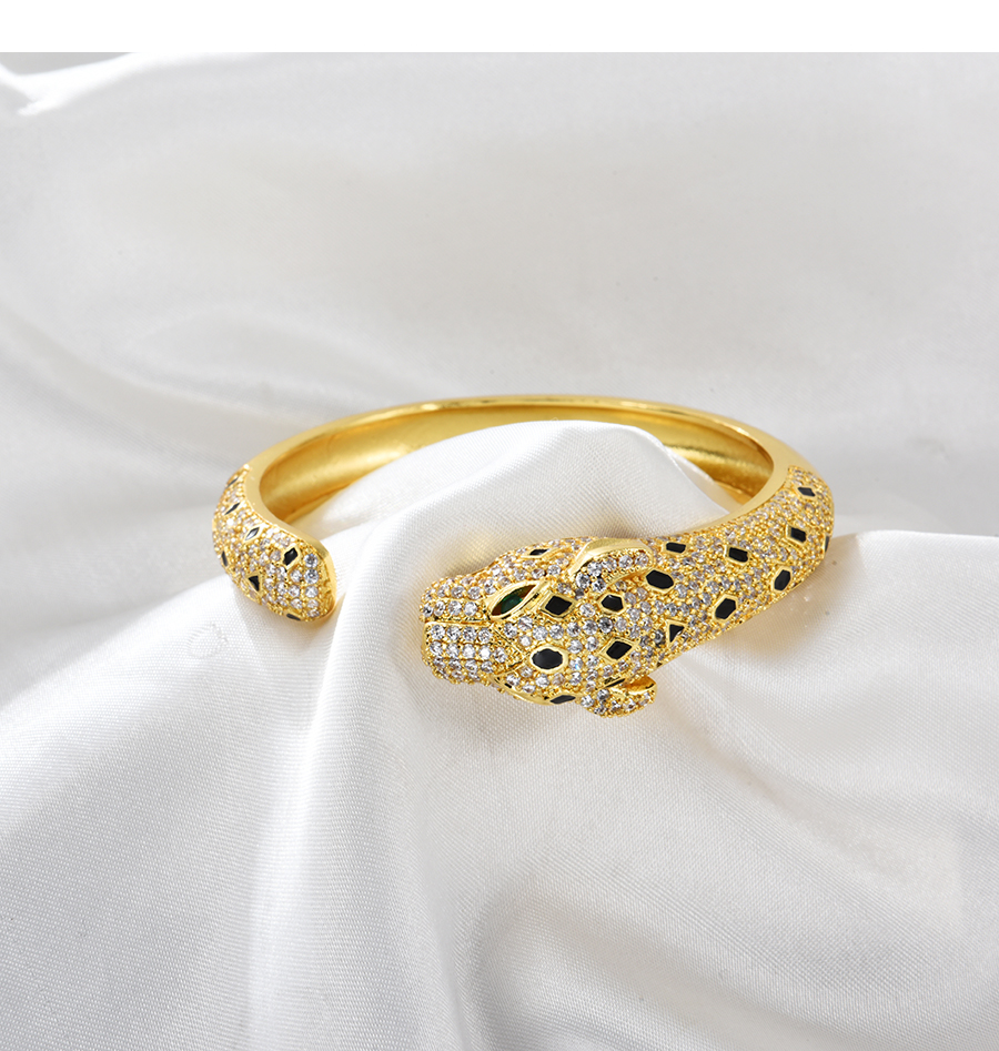 Fashion Gold Bronze Zircon Leopard Open Bracelet,Bracelets