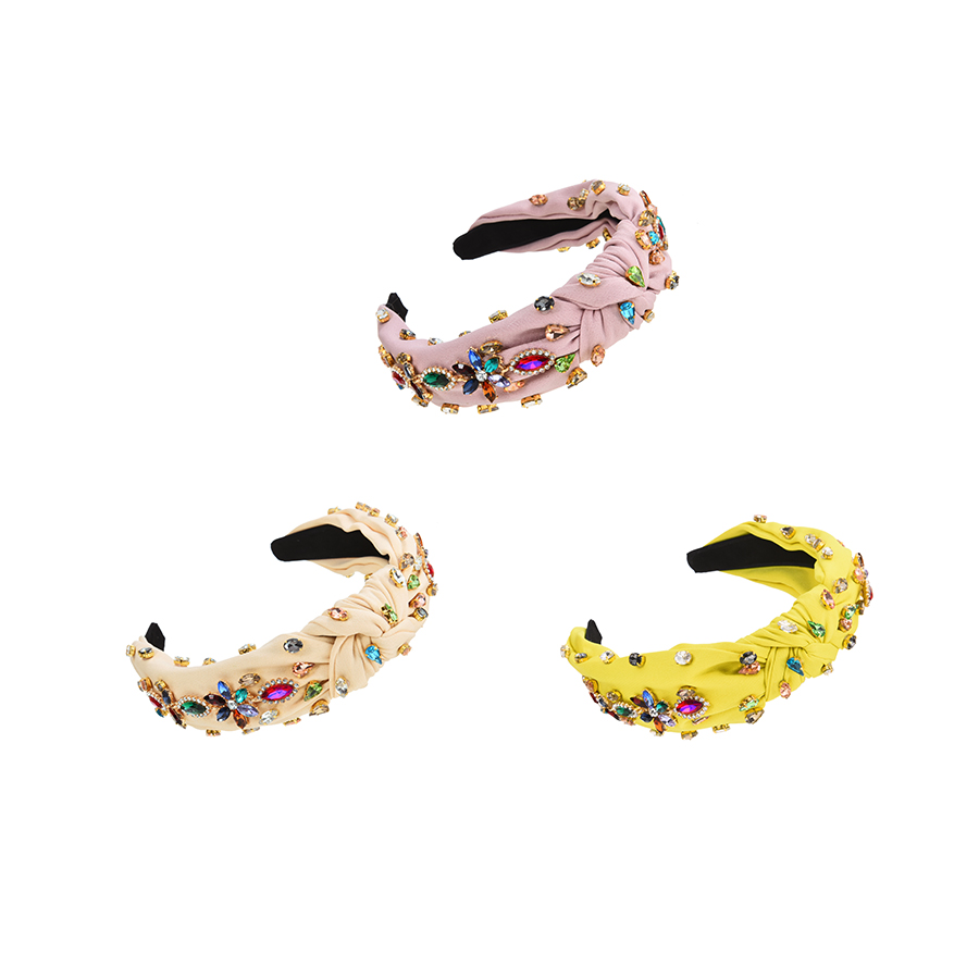 Fashion Yellow Fabric Alloy Diamond Inlaid Water Drop Flower Knot Headband (6.5cm),Head Band