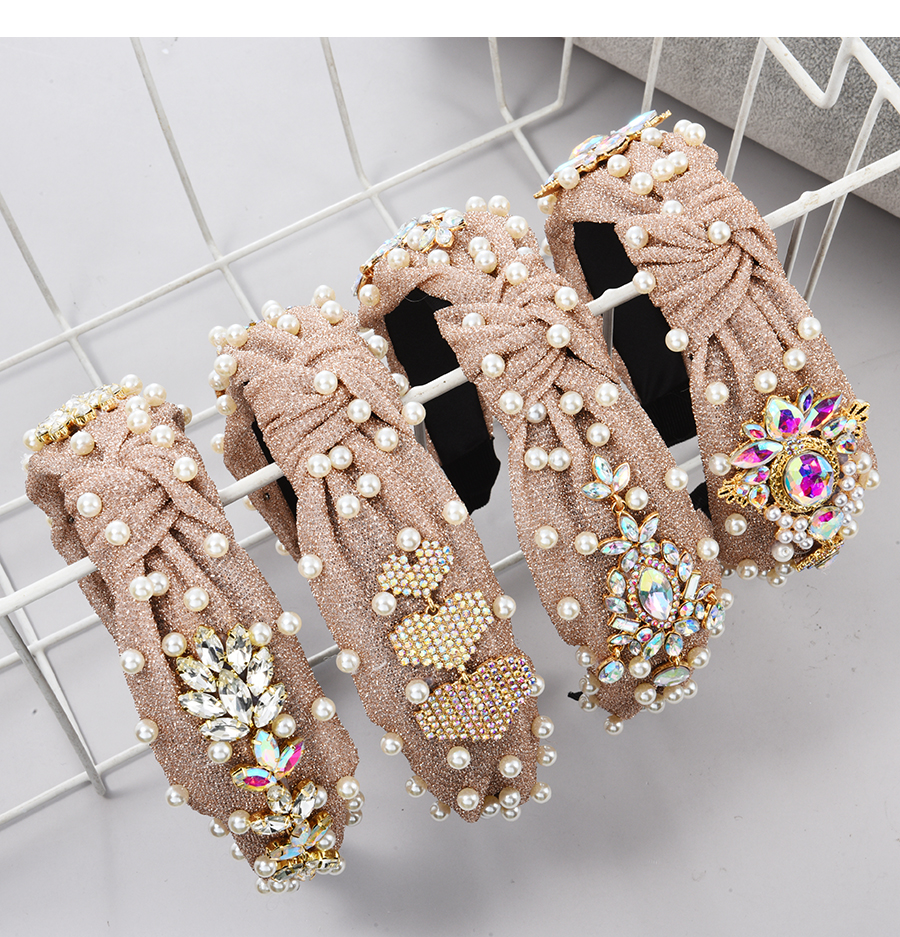 Fashion Color-3 Fabric Alloy Diamond-studded Water Drop Pearl Knotted Headband (5.5cm),Head Band