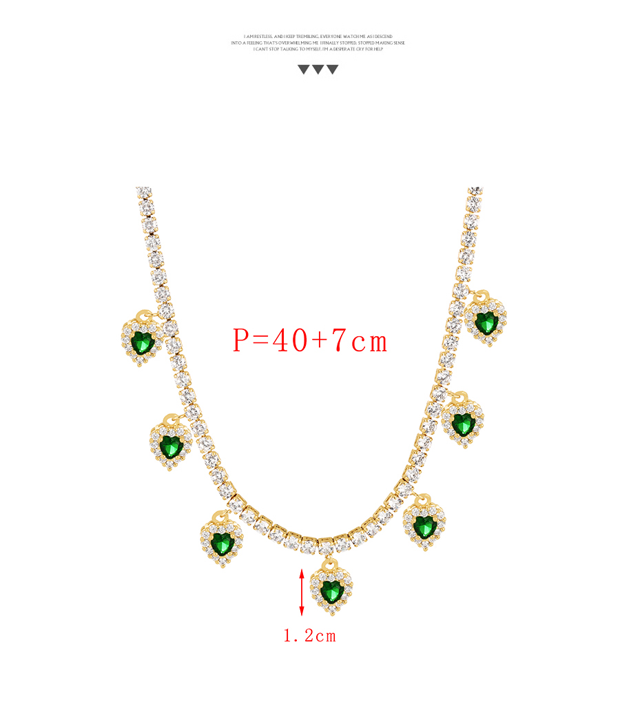 Fashion Navy Blue Bronze Zircon Heart Pendant Necklace (6 Pcs),Necklaces