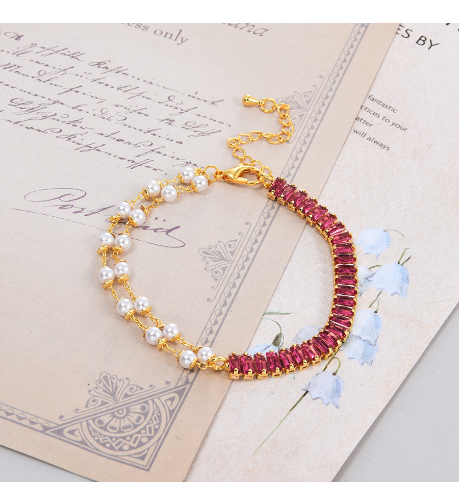 Fashion Pink Brass-set Zircon Pearl Panel Irregular Bracelet,Bracelets