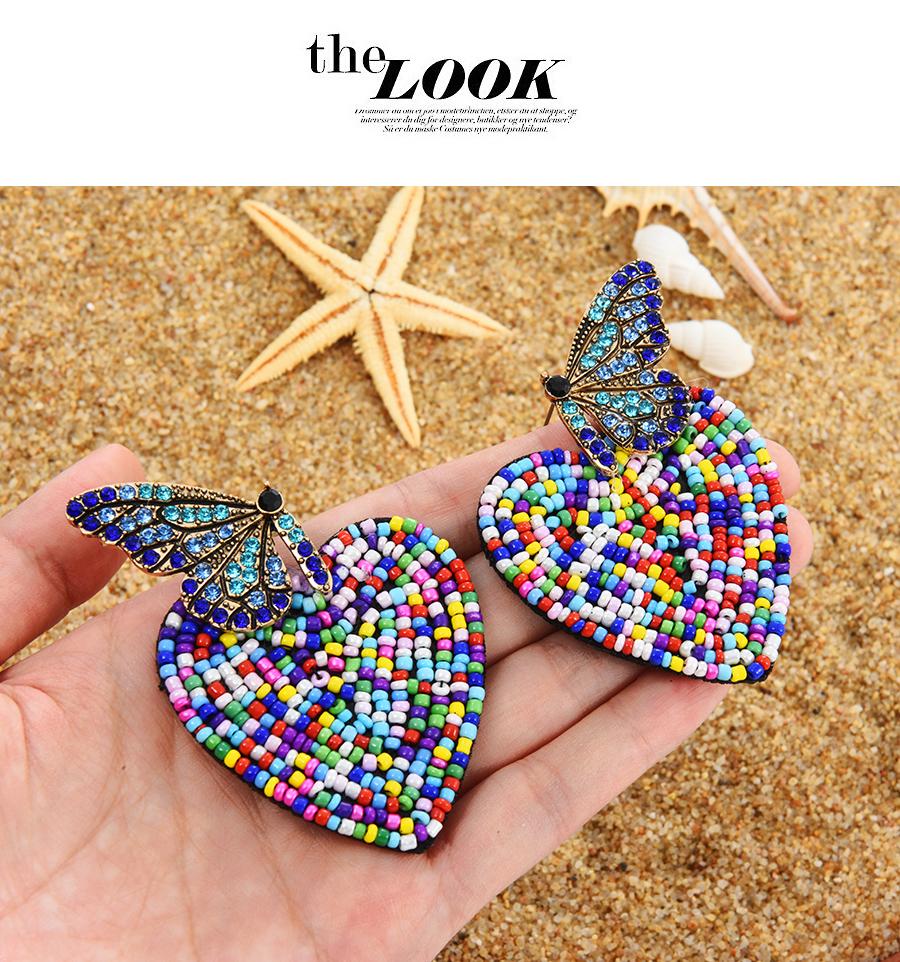Fashion Color Alloy Diamond Butterfly Heart Bead Stud Earrings,Stud Earrings