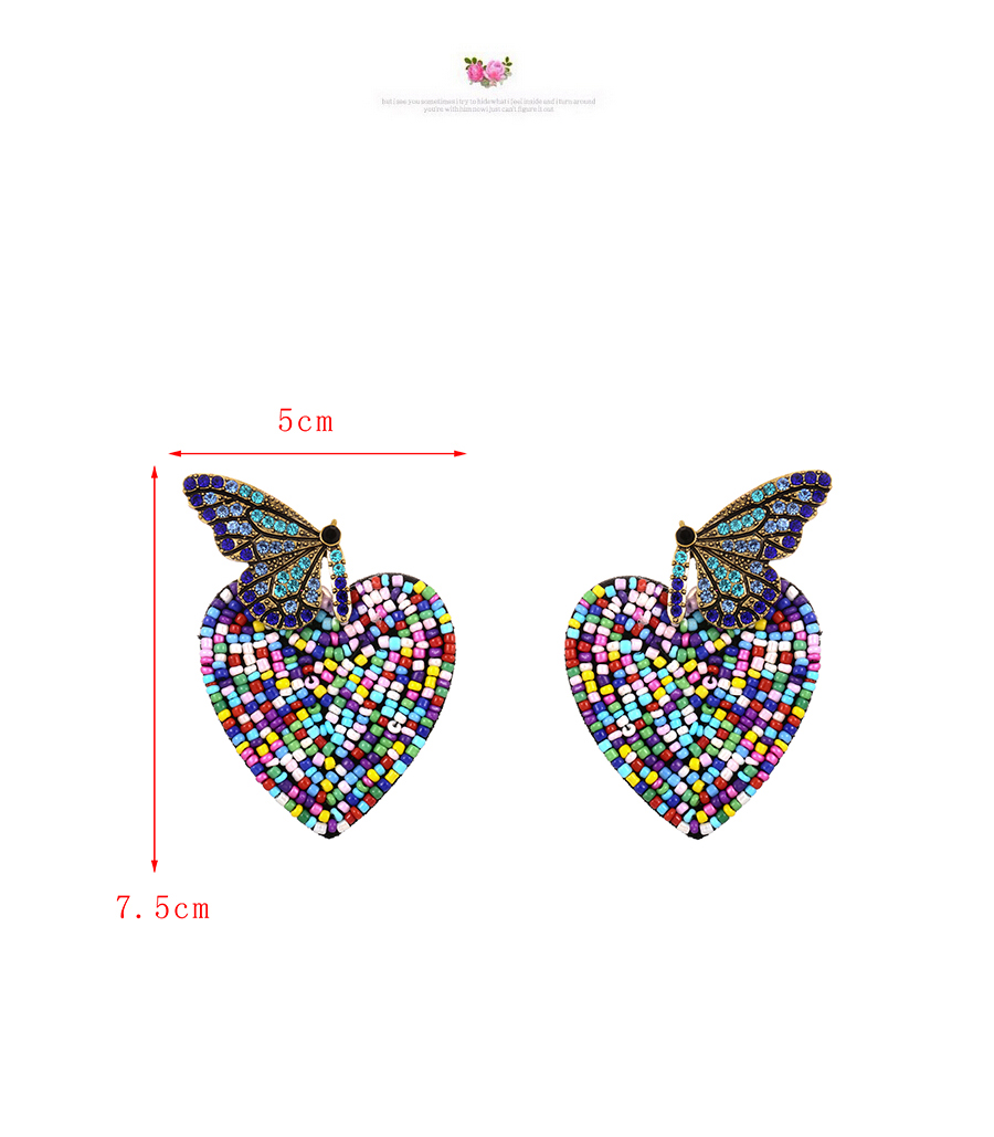 Fashion Yellow Alloy Diamond Butterfly Heart Bead Stud Earrings,Stud Earrings