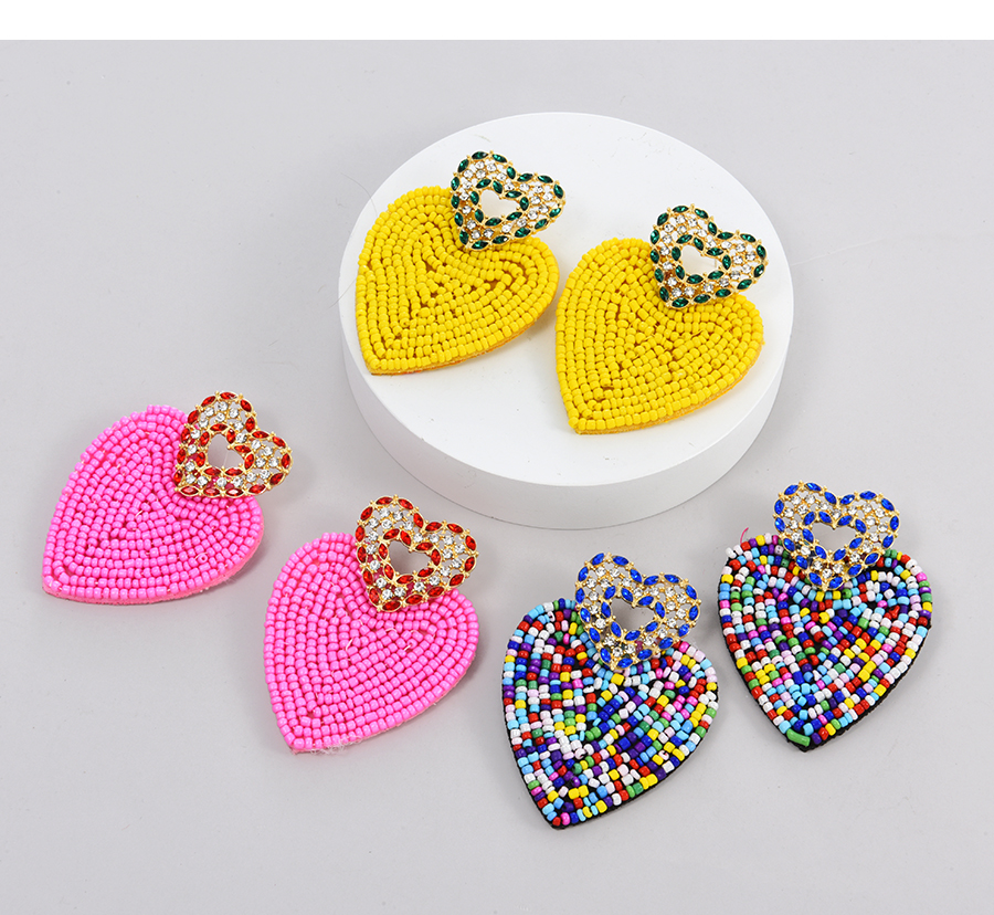 Fashion Yellow Alloy Diamond Heart Bead Stud Earrings,Stud Earrings