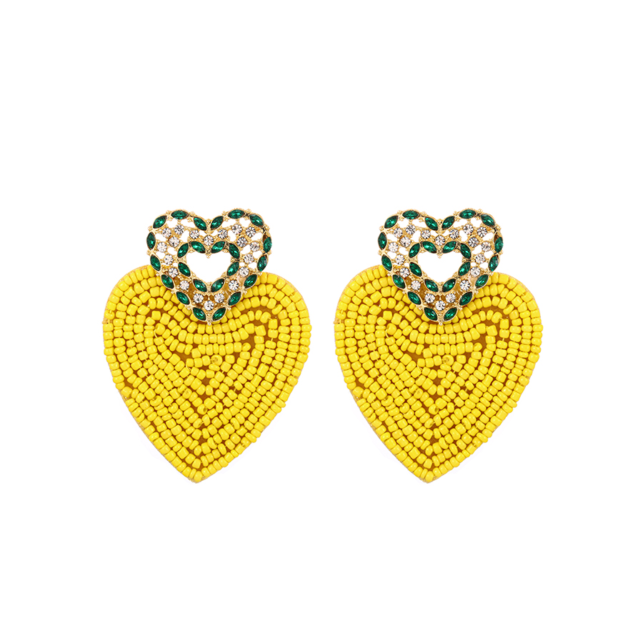 Fashion Yellow Alloy Diamond Heart Bead Stud Earrings,Stud Earrings