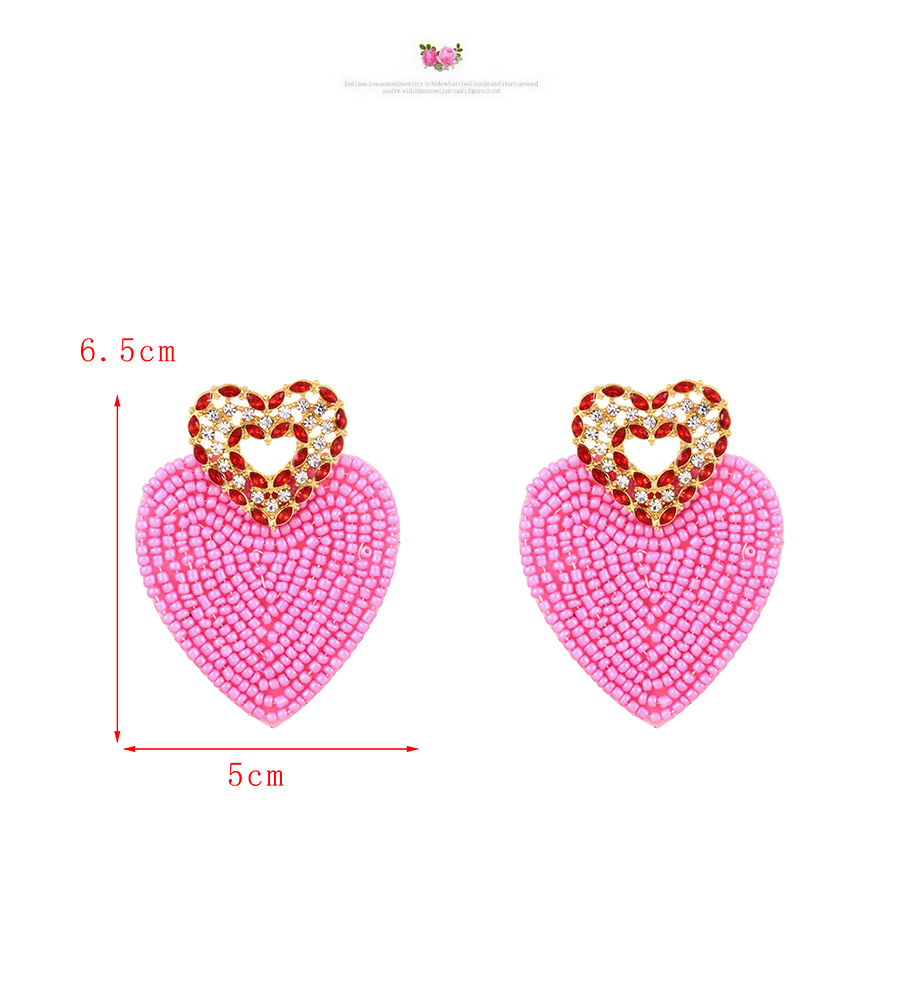 Fashion Pink Alloy Diamond Heart Bead Stud Earrings,Stud Earrings