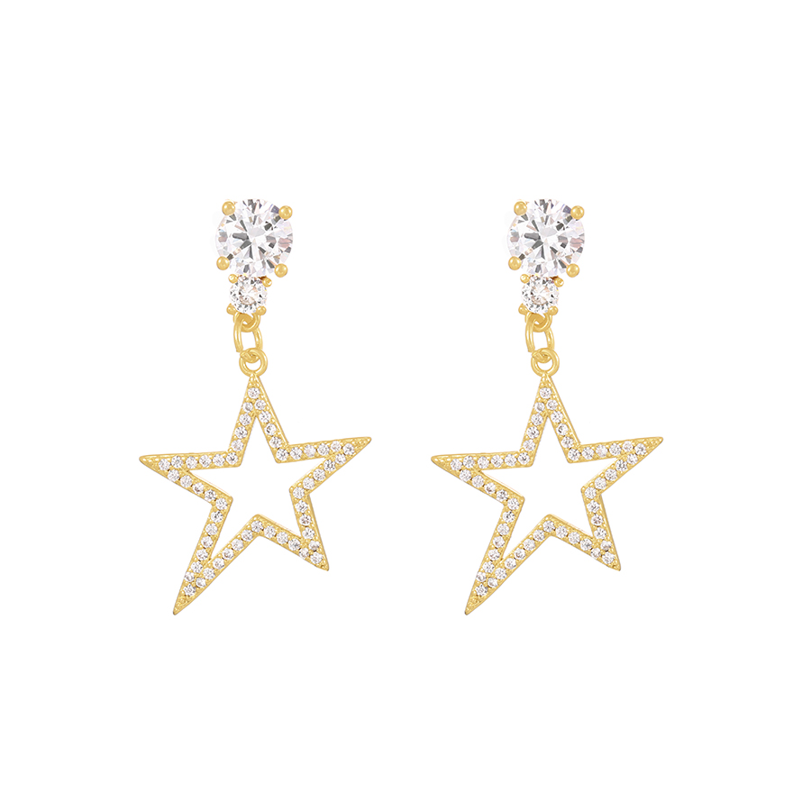 Fashion Gold-2 Copper Set Zircon Pentagram Stud Earrings,Earrings
