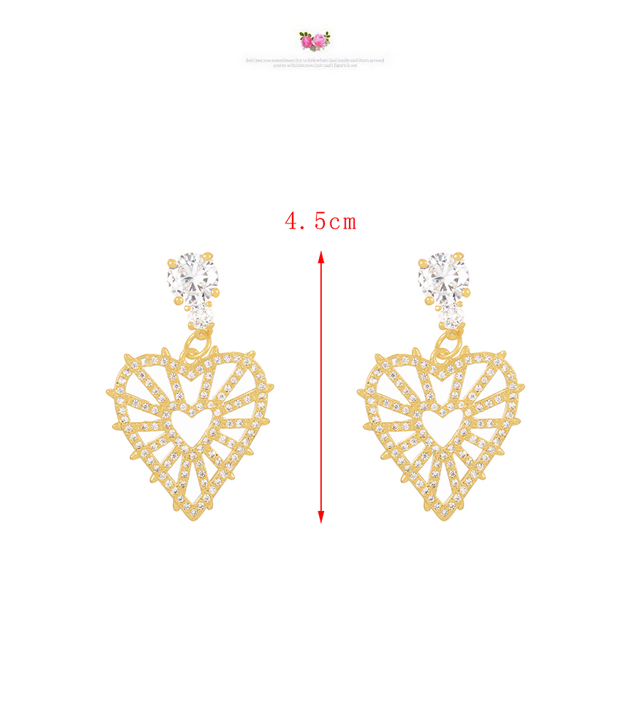 Fashion Gold Copper Set Zircon Heart Stud Earrings,Earrings