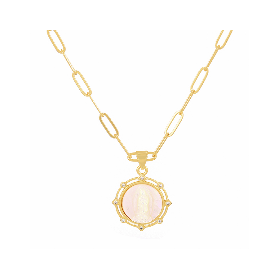 Fashion Gold Copper Thick Chain Portrait Shell Round Pendant Necklace,Necklaces