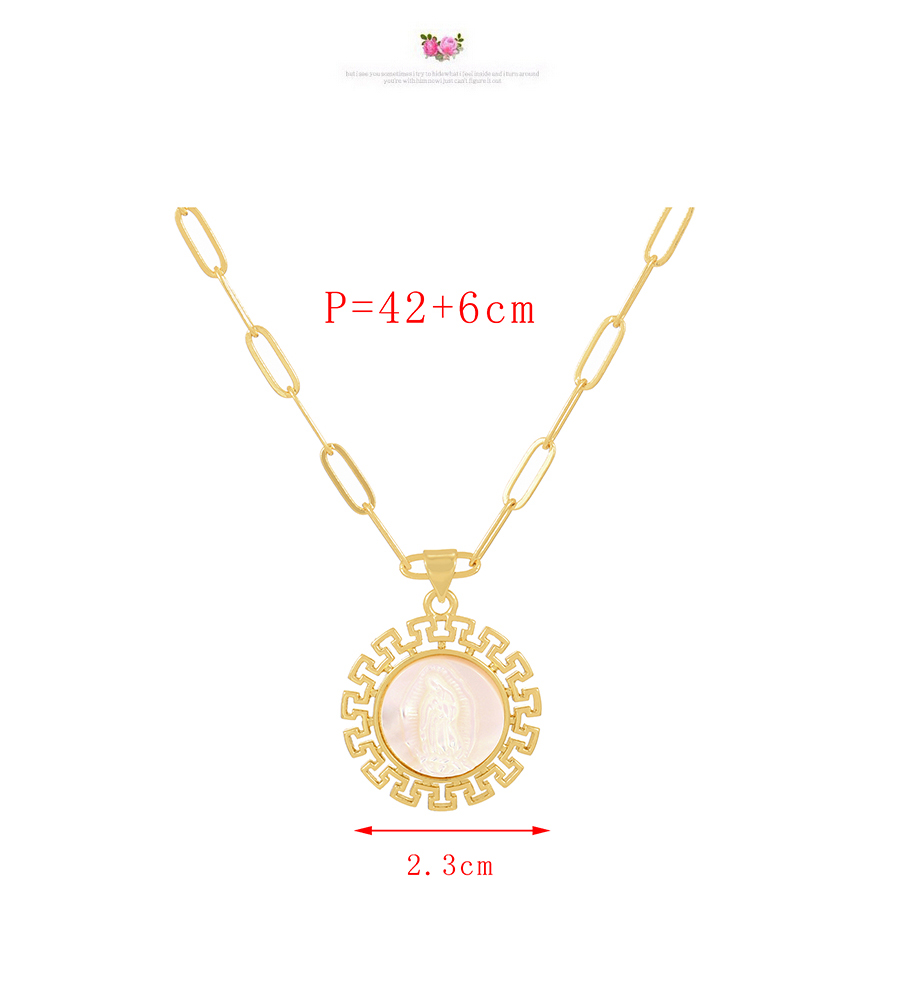 Fashion Gold-2 Bronze Zircon Bronze Chain Portrait Shell Round Pendant Necklace,Necklaces