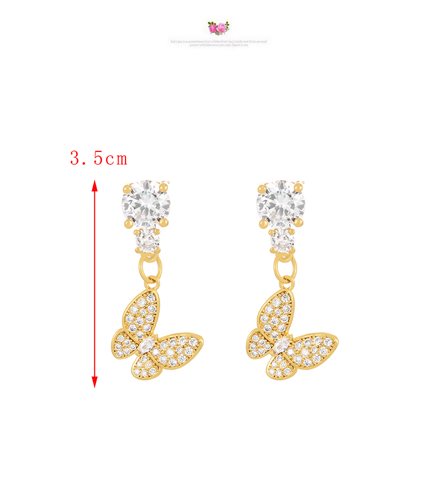 Fashion Gold Bronze Zircon Butterfly Stud Earrings,Earrings