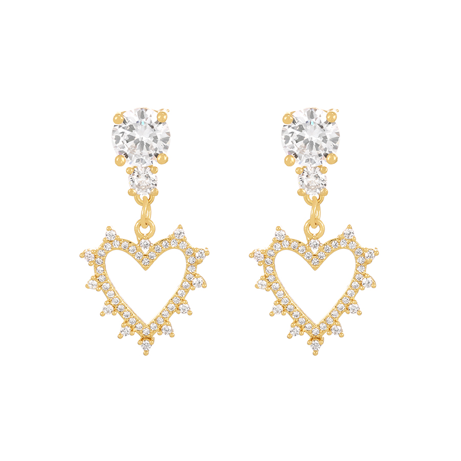 Fashion Gold Copper Set Zircon Heart Stud Earrings,Earrings