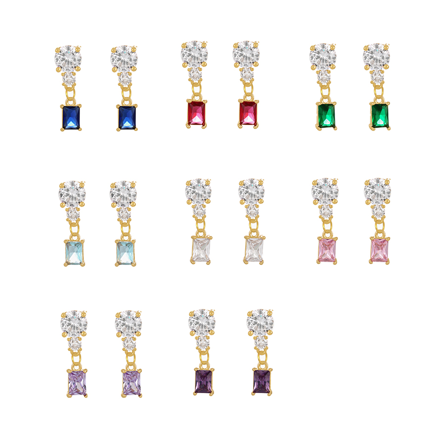 Fashion White Copper Zircon Square Stud Earrings,Earrings