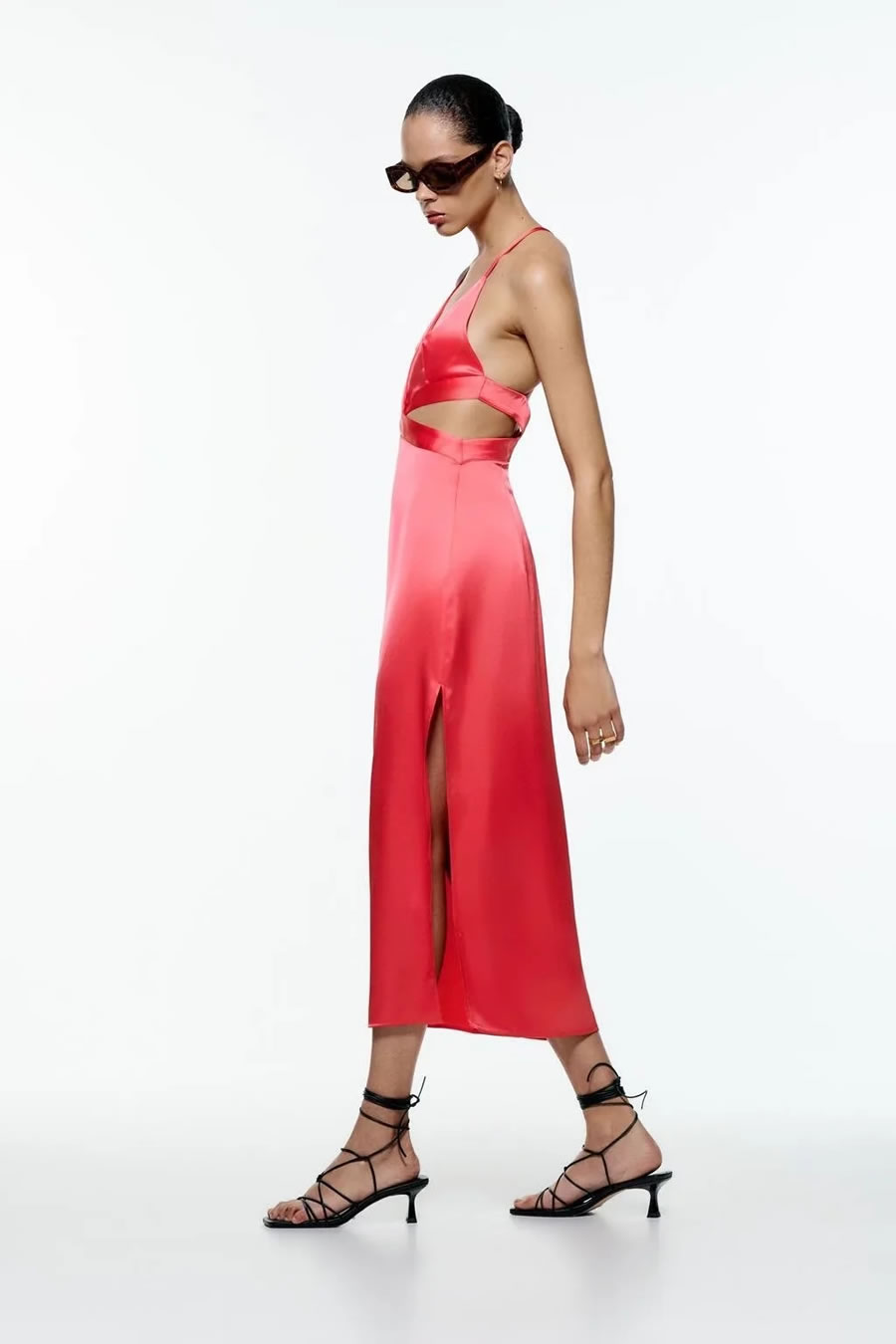 Fashion Red Silk-satin Cutout Dress,Long Dress