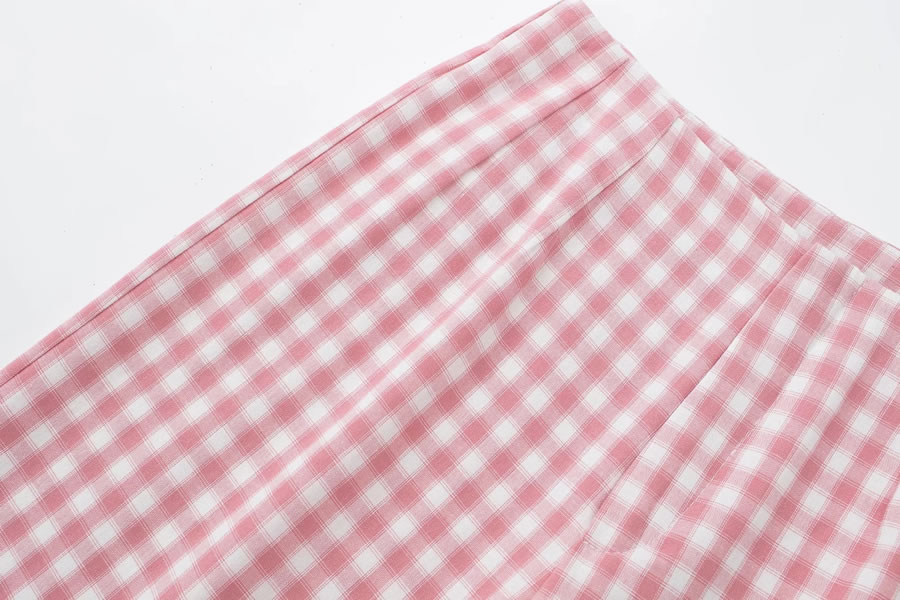 Fashion Pink Checked Straight-leg Trousers,Pants