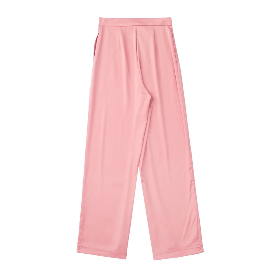 Fashion Pink Satin Straight-leg Trousers,Pants