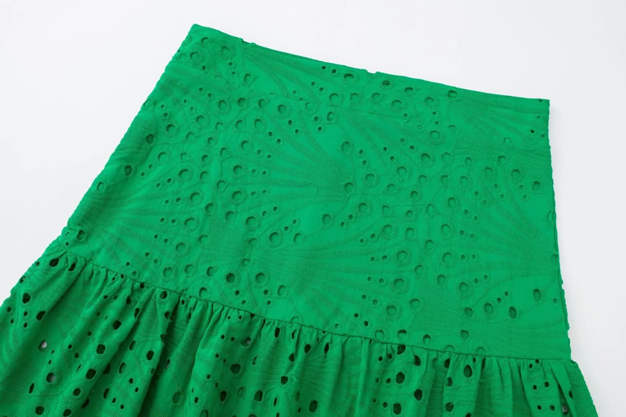 Fashion Green Embroidered Ruffle Skirt,Skirts