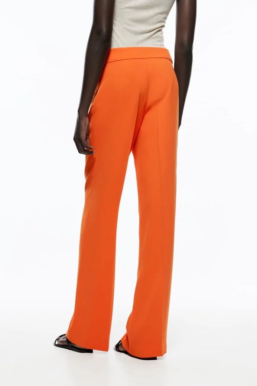 Fashion Orange Vertical Straight-leg Flared Trousers,Pants
