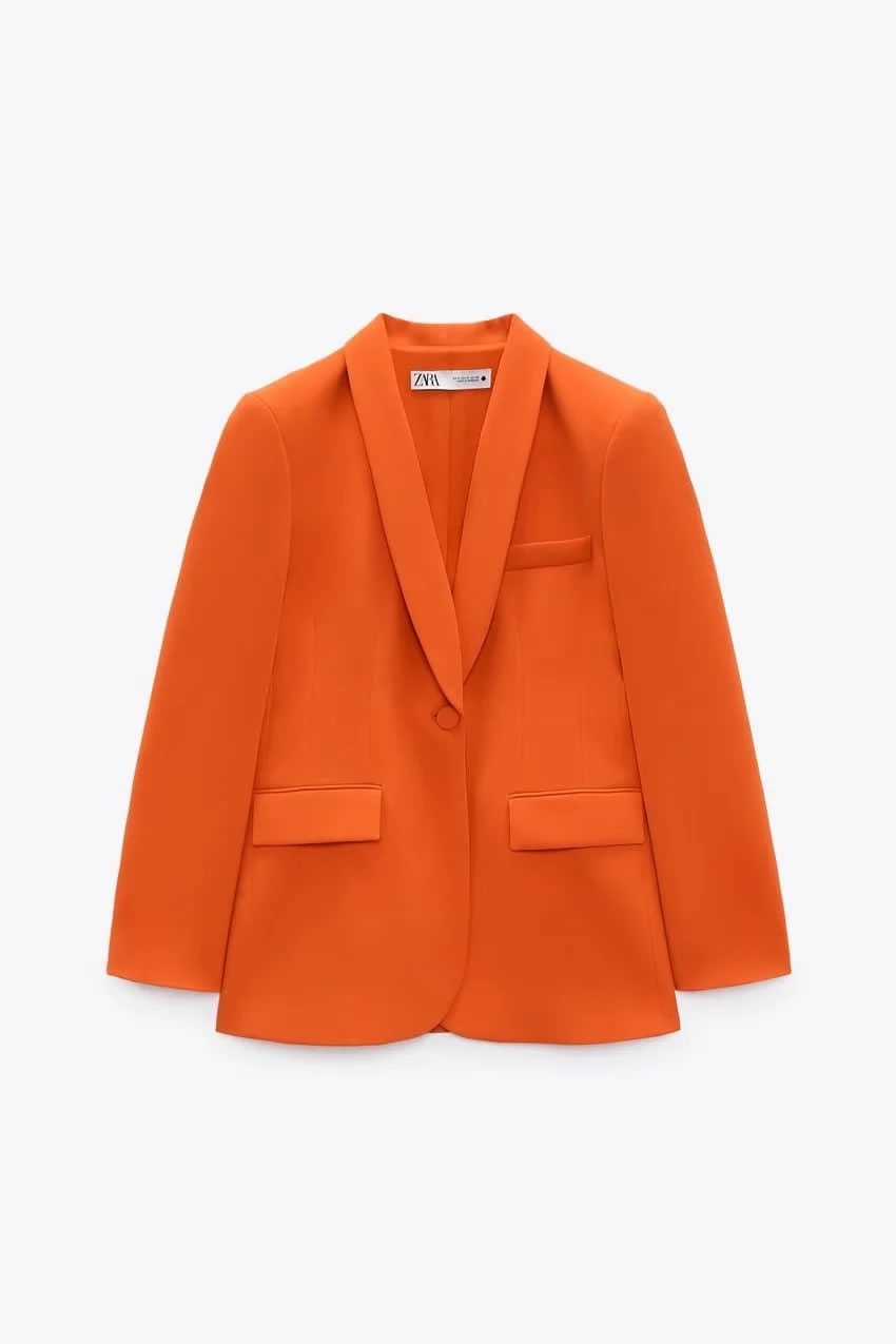 Fashion Orange Single-button Blazer With Geometric Pockets,Coat-Jacket