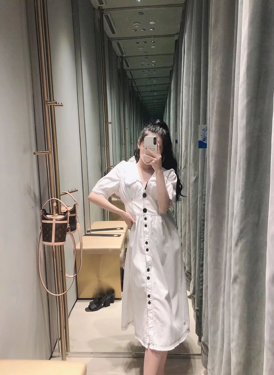 Fashion White Lapel Button Dress,Long Dress