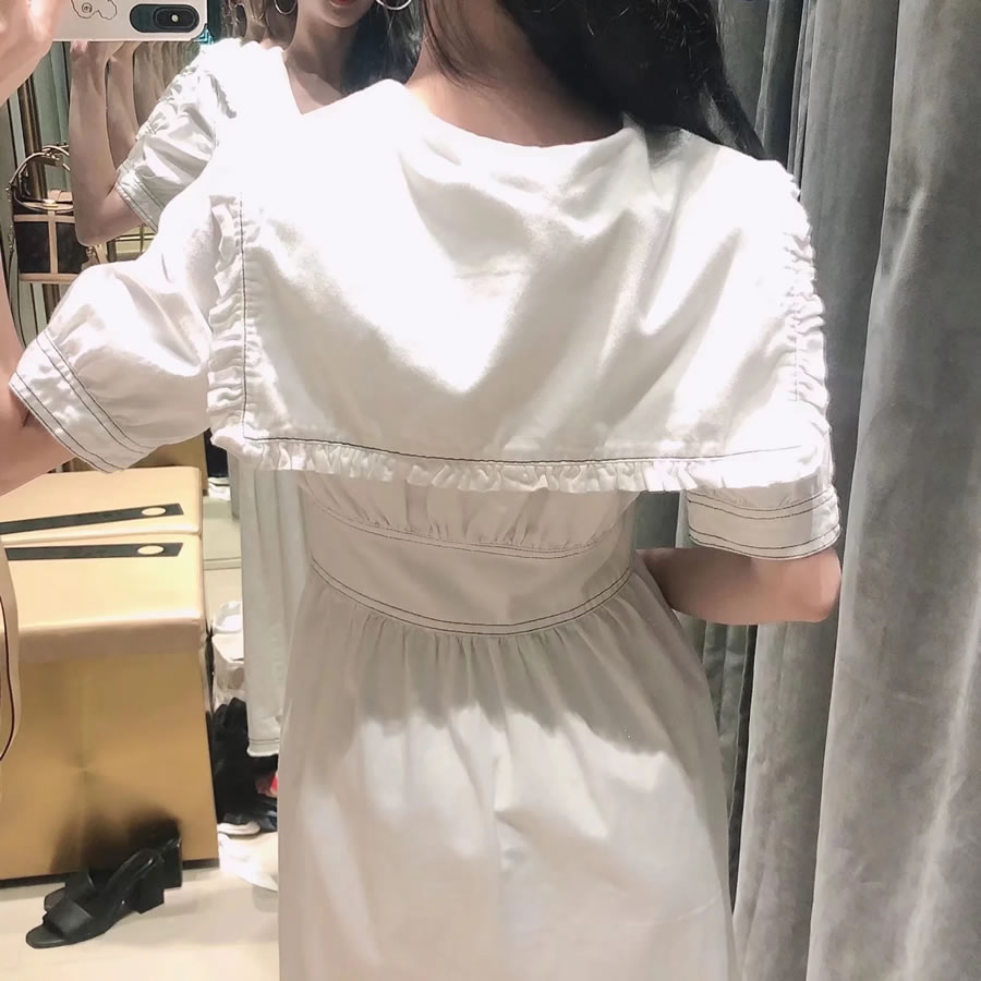 Fashion White Lapel Button Dress,Long Dress