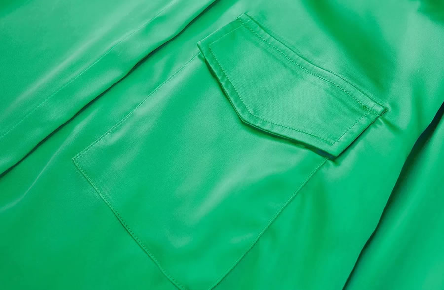 Fashion Green Silk-satin Button-up Shirt,Blouses
