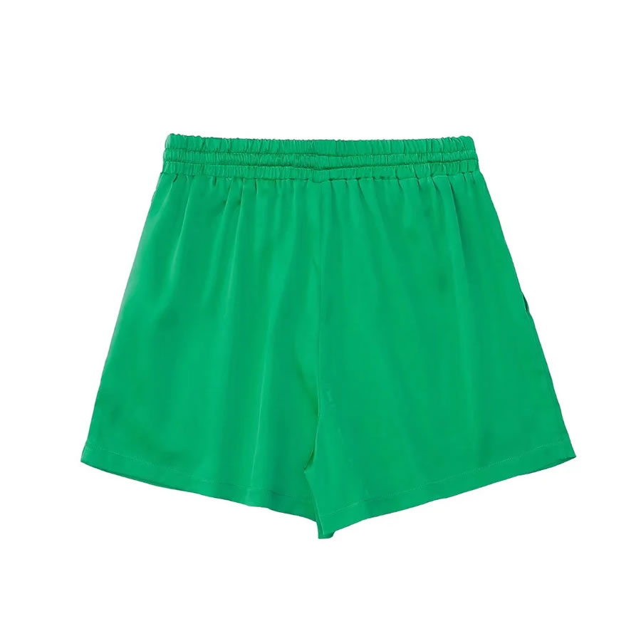 Fashion Green Silk-satin Lace-up Elastic Shorts,Shorts