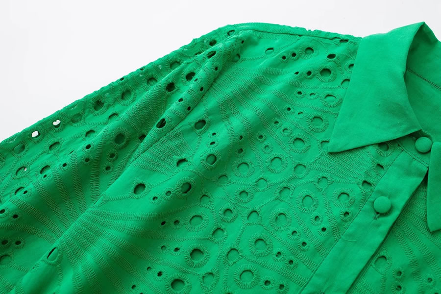 Fashion Green Cutout Embroidered Lace-up Dress,Long Dress