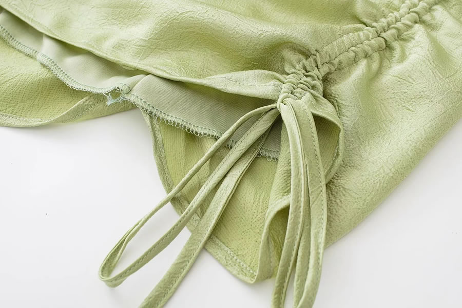 Fashion Green Silk-satin Pleated Dress,Mini & Short Dresses