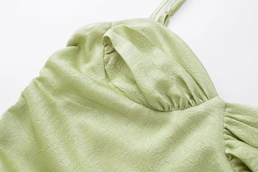 Fashion Green Silk-satin Pleated Dress,Mini & Short Dresses