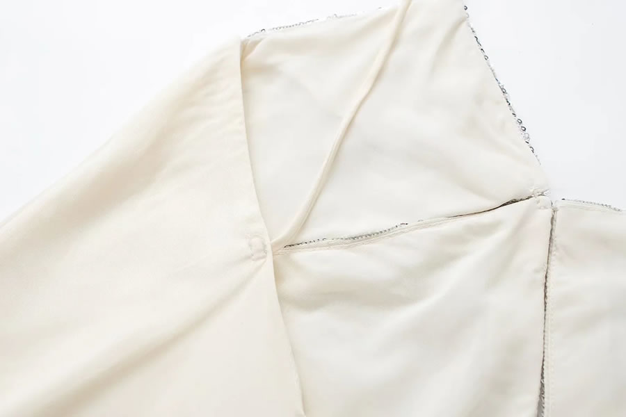 Fashion White Silk-satin-paneled V-neck Slip Dress,Mini & Short Dresses