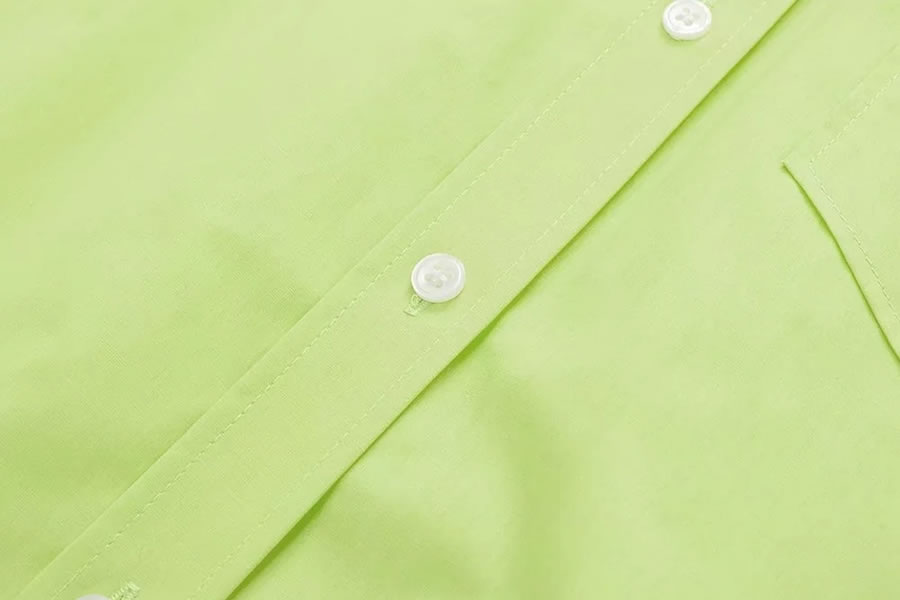 Fashion Green Poplin Buttoned Lapel Shirt,Blouses