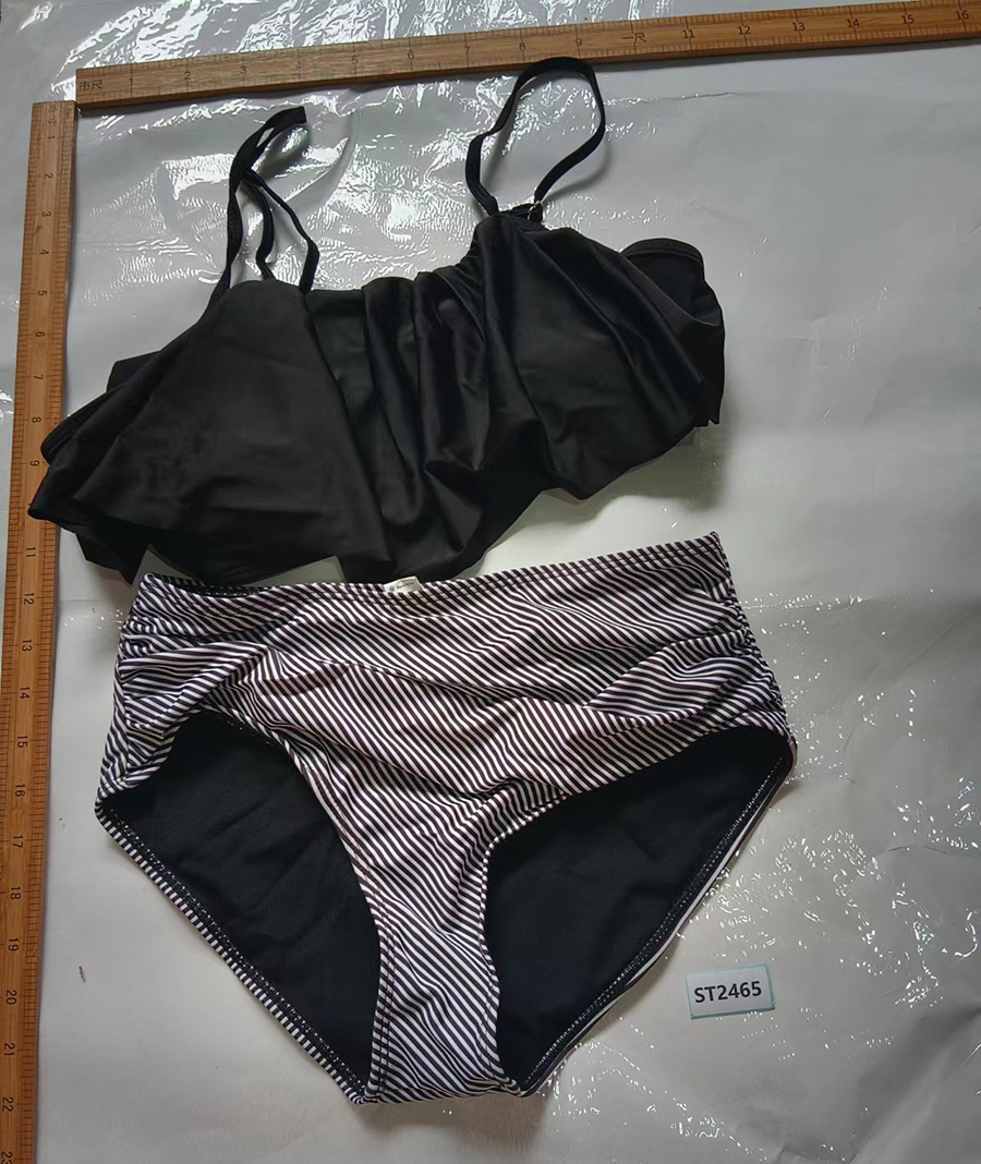 Fashion Black Geometric Lace Striped High Waist Split Swimsuit,Bikini Sets