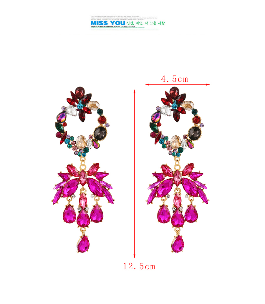 Fashion Rose Red Alloy Diamond Water Drop Flower Pendant Earrings,Drop Earrings