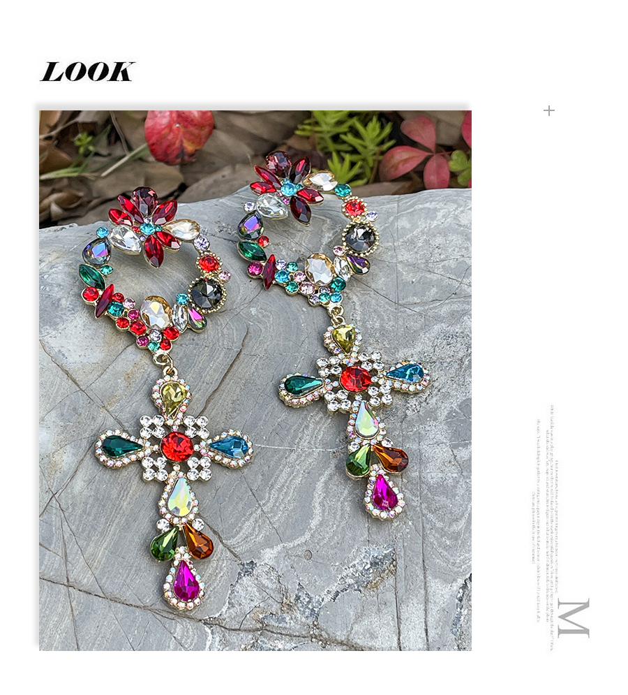 Fashion Color Alloy Diamond Flower Cross Pendant Stud Earrings,Stud Earrings