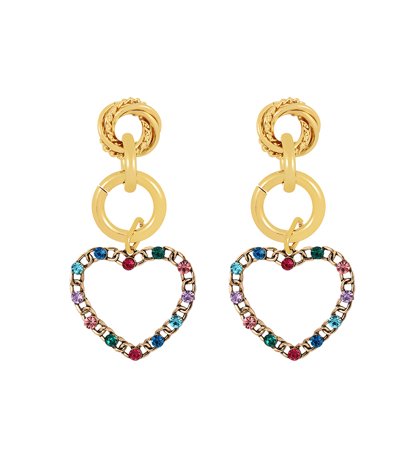 Fashion Color Alloy Diamond Ring Heart Pendant Stud Earrings,Stud Earrings