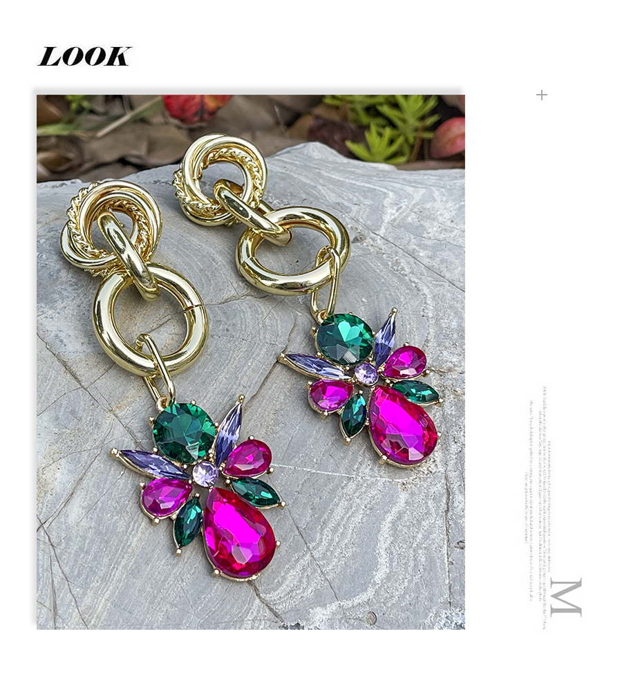 Fashion Color Alloy Diamond Ring Water Drop Pendant Stud Earrings,Stud Earrings