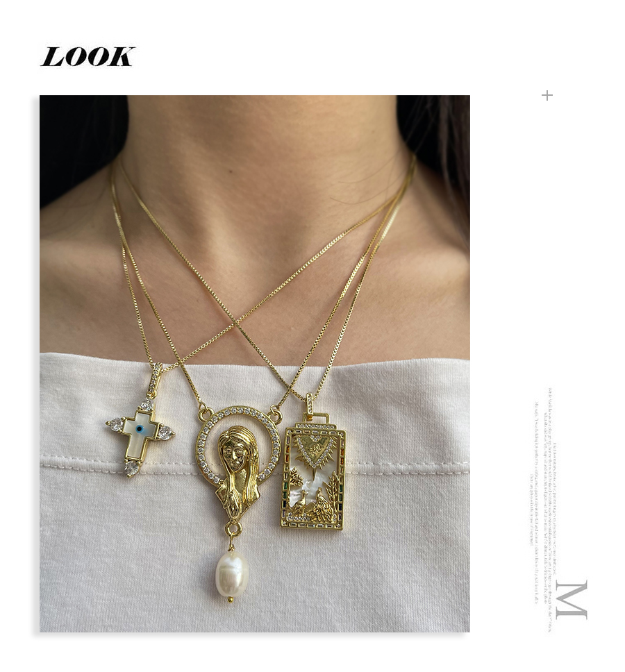Fashion Gold-3 Bronze Zircon Cross Pendant Necklace,Necklaces