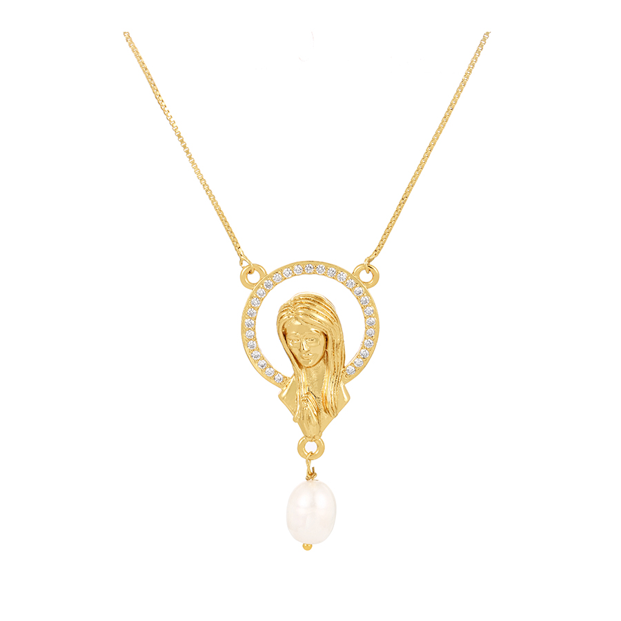 Fashion Gold-3 Bronze Zircon Cross Pendant Necklace,Necklaces