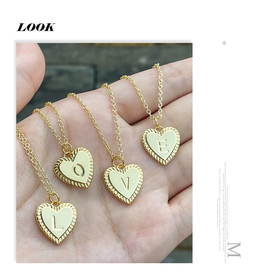 Fashion F Copper 26 Letter Heart Pendant Necklace,Necklaces