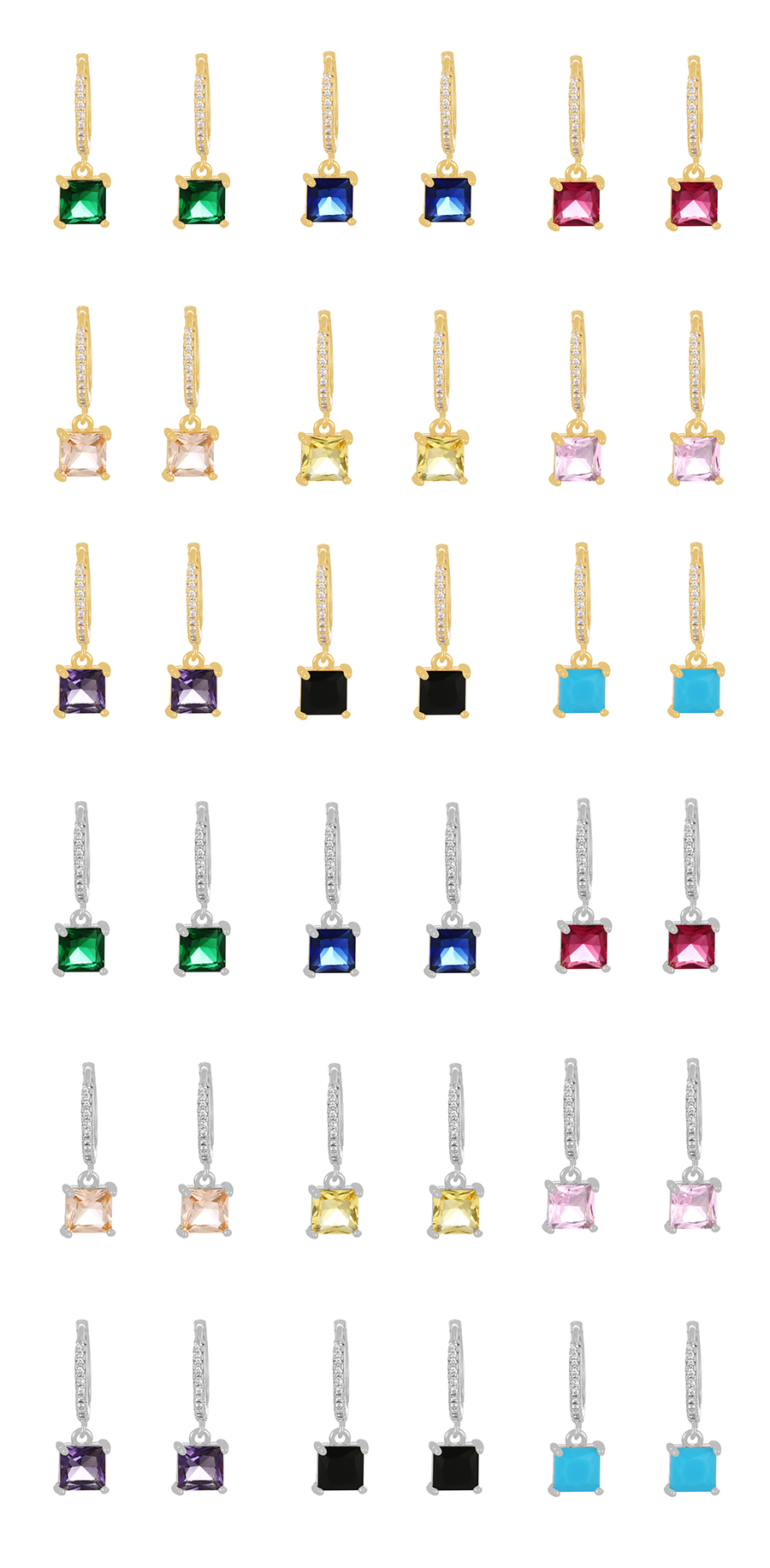 Fashion Pink + Gold Brass Set Square Zircon Drop Earrings,Earrings