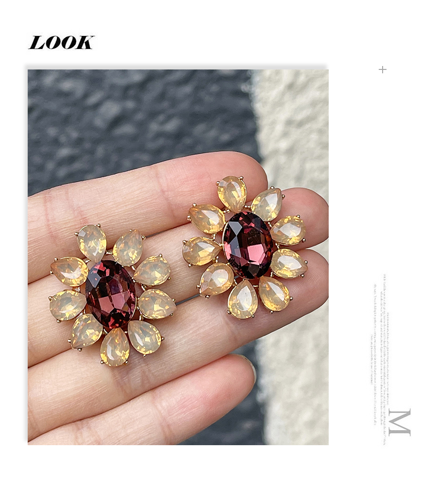 Fashion Color Alloy Diamond Flower Stud Earrings,Stud Earrings