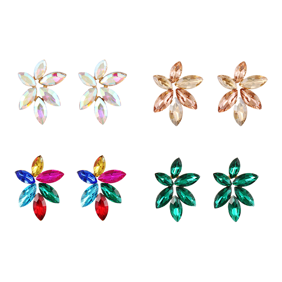 Fashion Dark Green Alloy Diamond Water Drop Flower Stud Earrings,Stud Earrings