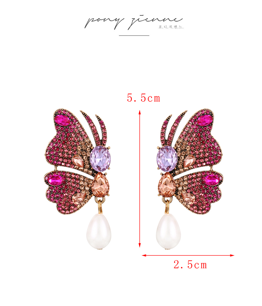 Fashion Blue Alloy Diamond Butterfly Pearl Stud Earrings,Stud Earrings