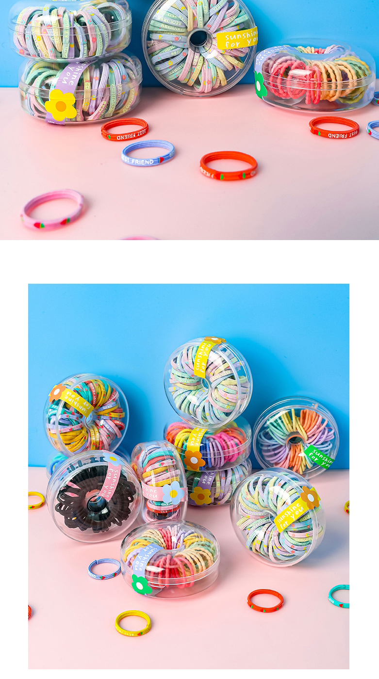Fashion Upgraded Model - A Box Of Colored Light (60 Pieces) Geometric Cartoon High Elastic Hair Ring Set,Hair Ring